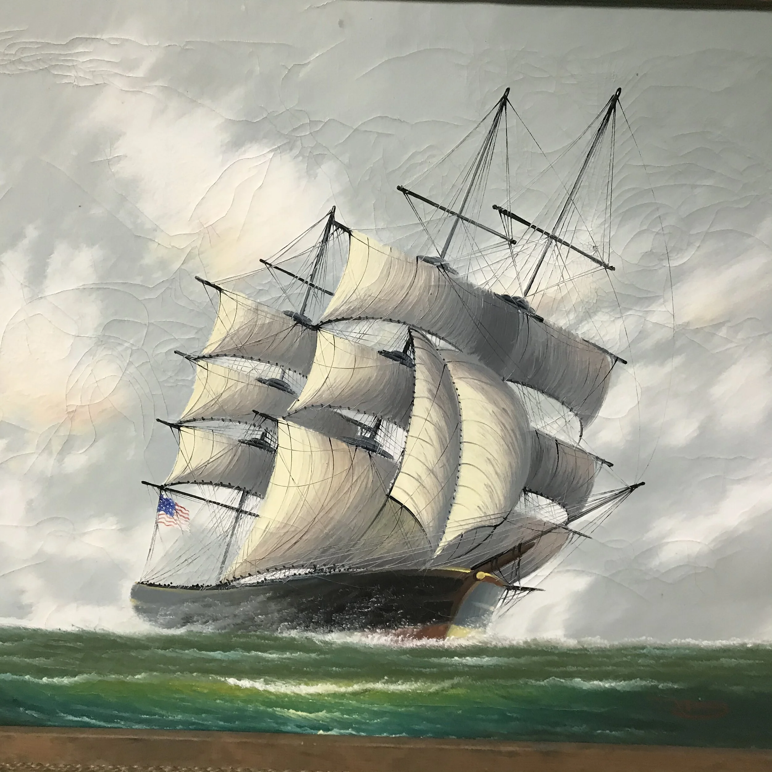 絵画 jamping Large J James Oil on Canvas Clipper Ship with Sails — Ardesh